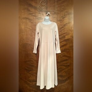 Kettlewell Long Sleeve A-Line Maxi Dress Womens L Tan Beige Ponte Knit Viscose